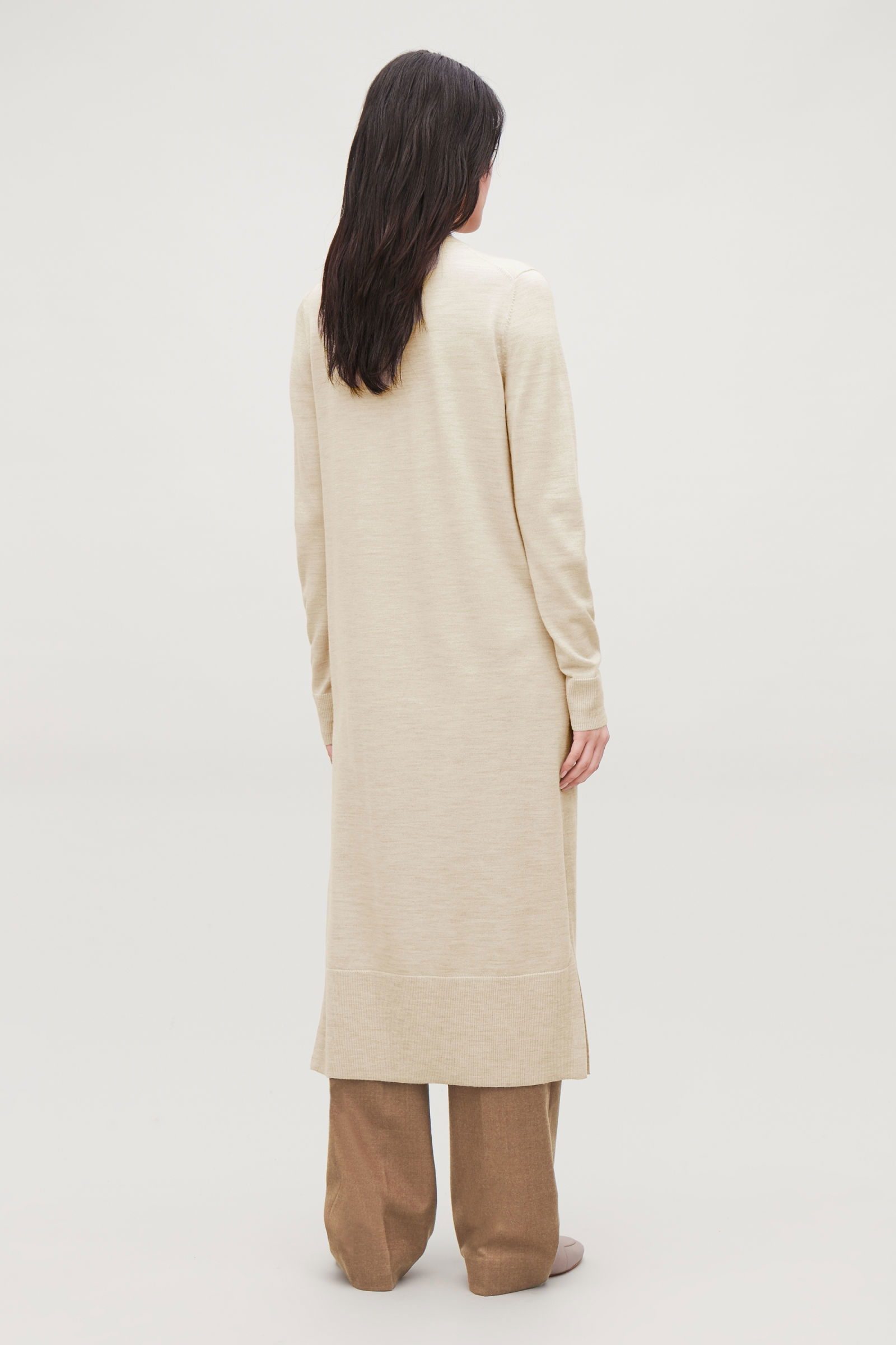 cos long wool knitted dress COS Women's Belt-Detail Merino Mock-Neck Dress in Dark Grey | Wool