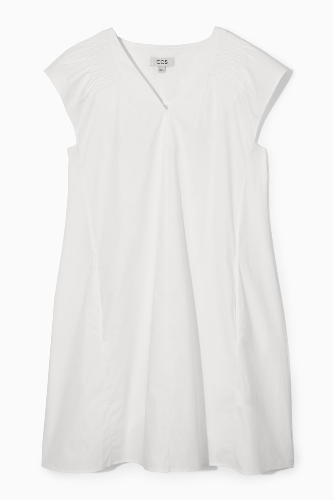 V Neck Solid Color Smocked Waist Mini Dress