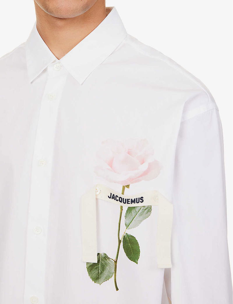 JACQUEMUS La Chemise Baou Brand-Print Relaxed-Fit Cotton-Poplin