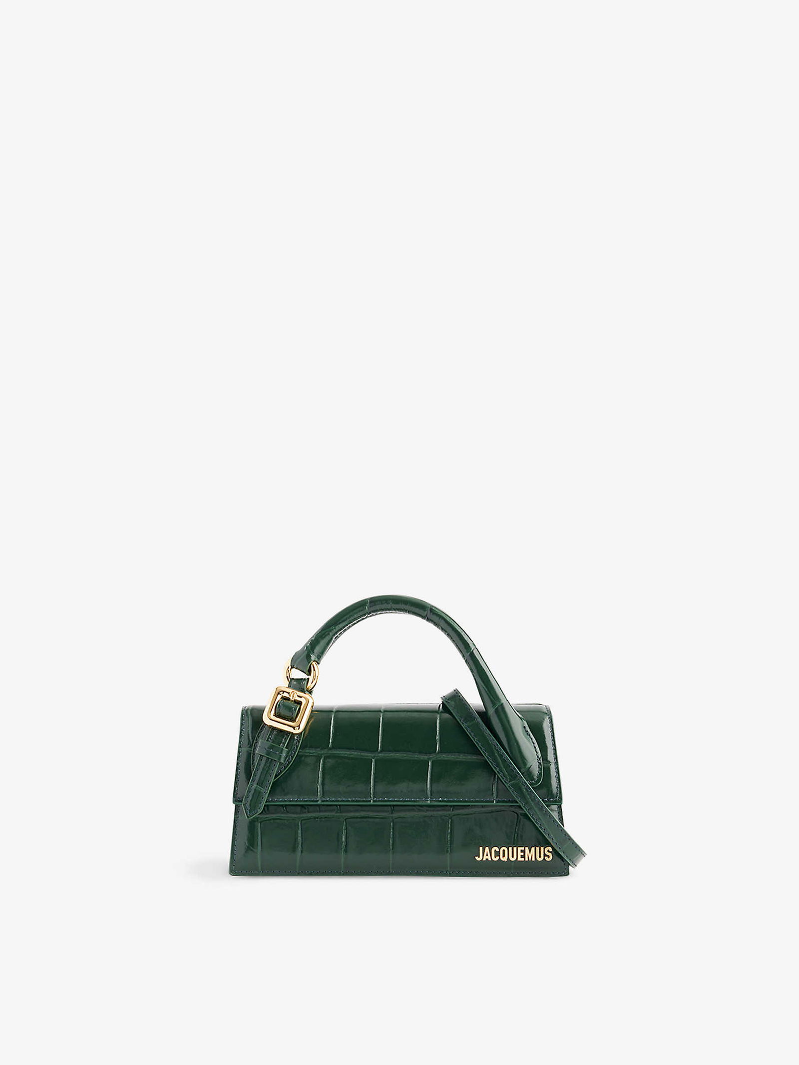 JACQUEMUS Le Chiquito Long CrocEffect Leather TopHandle Bag in DARK