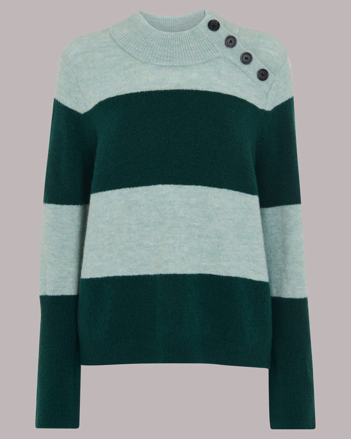 WHISTLES Stripe Button Neck Jumper endource