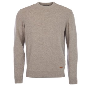 Light brown Barbour knit sweater with a small leather patch.