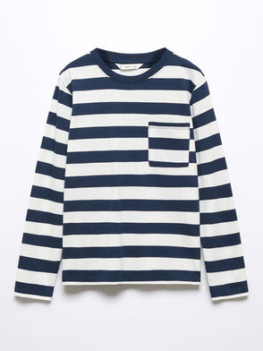 MANGO Kids' Paul Cotton Broad Stripe Long Sleeve T-Shirt in Navy