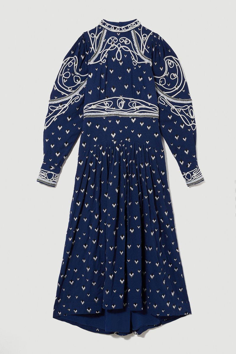 sachin and babi light blue dress Ivory Petite Embroidered Cornelli Tape Woven Dress