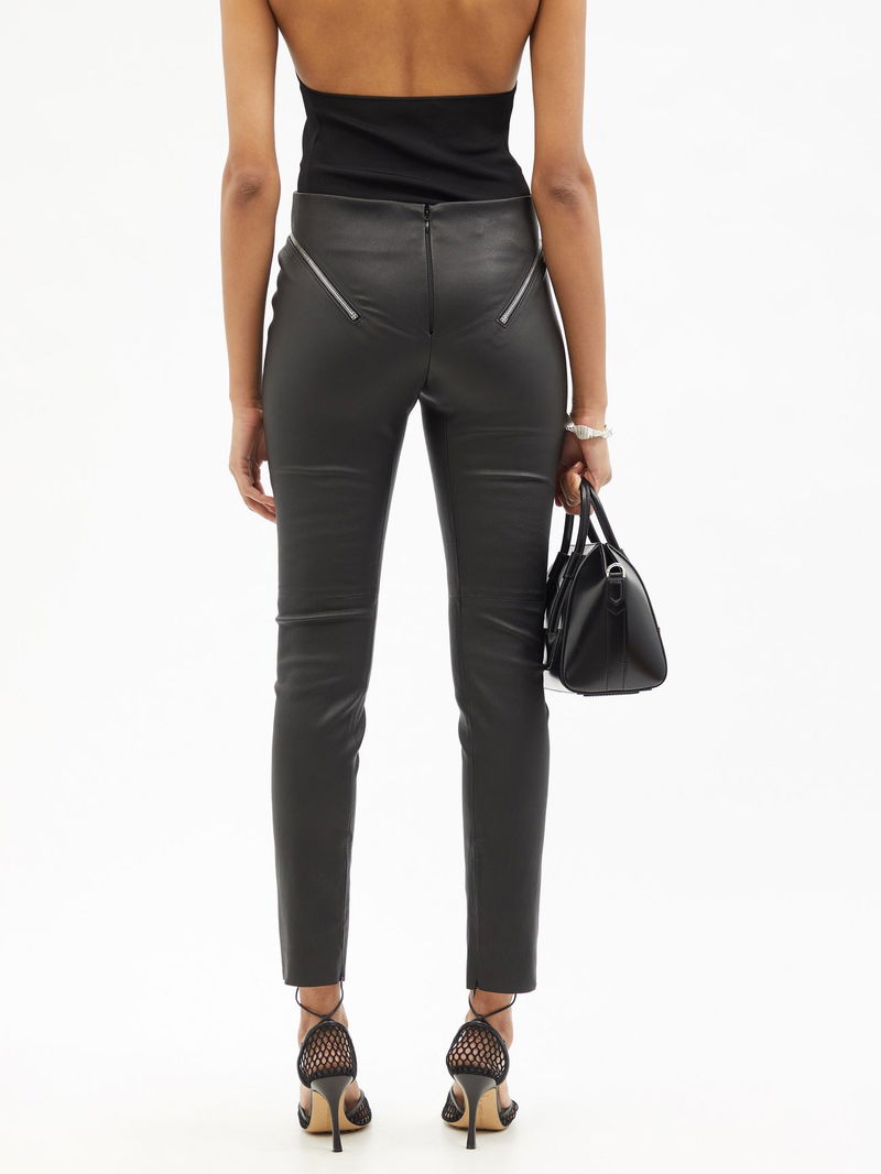 GIVENCHY Zipped High-Rise Leather Slim-Leg Trousers endource