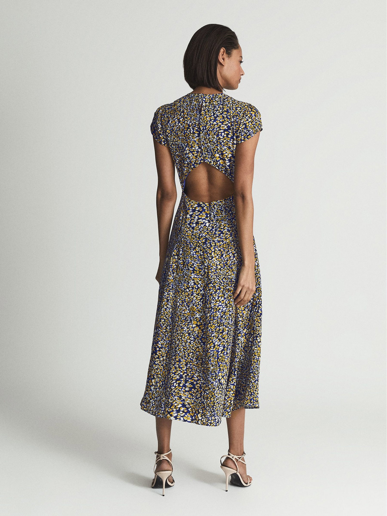 reiss livia printed cut out back midi dress REISS Livia Printed Cut Out Back Midi Dress