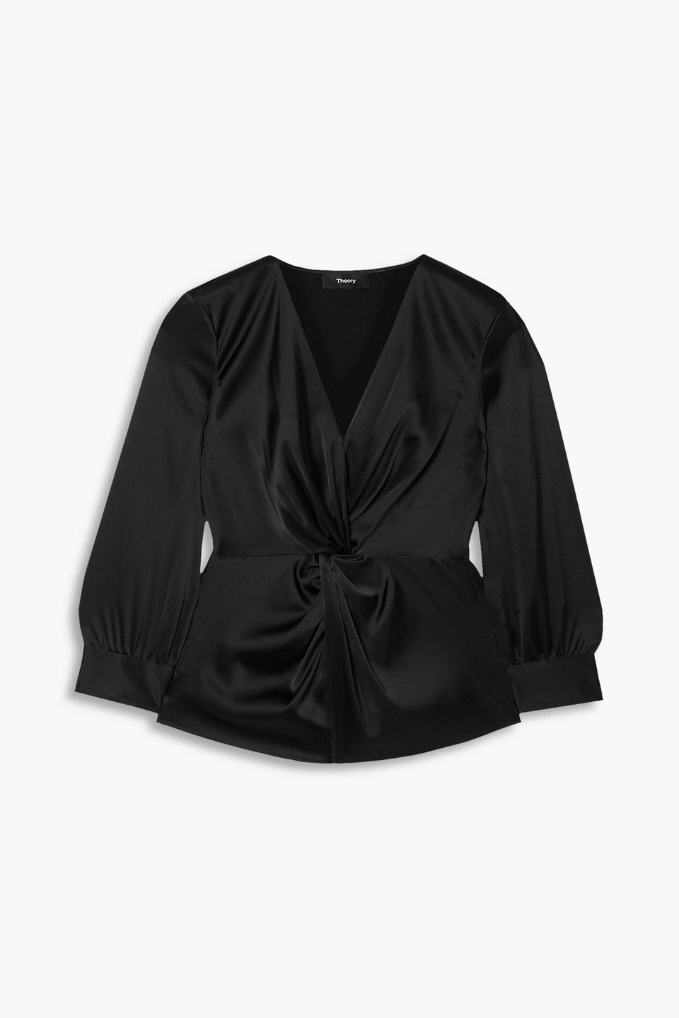 Satin Blouse With Twist Front And Puff Sleeves