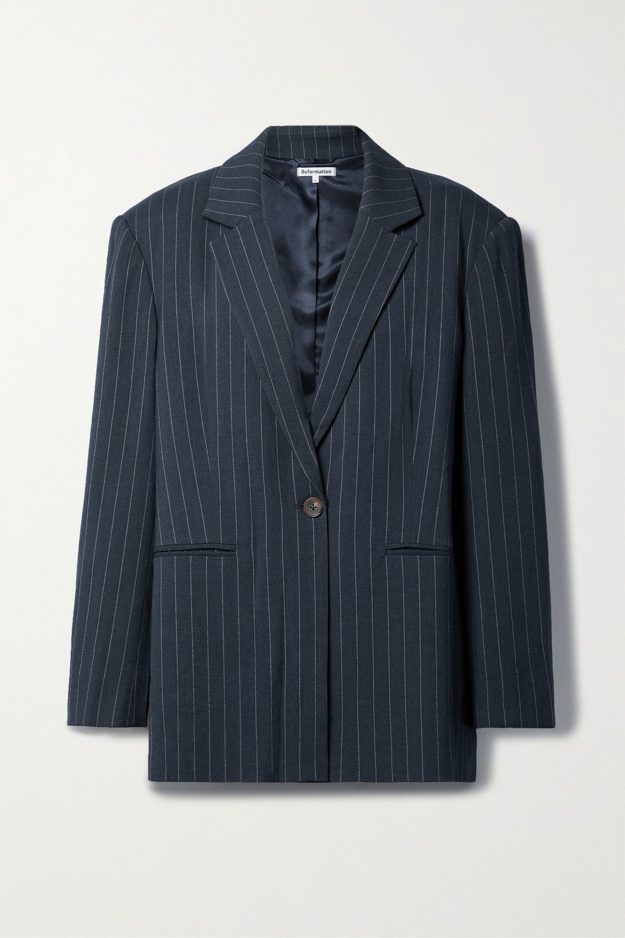 REFORMATION Catrina Oversized Pinstriped Twill Blazer endource