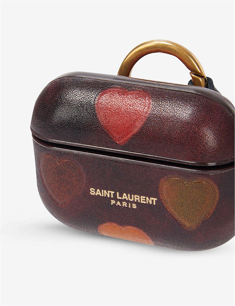 Saint Laurent - Leopard Heart Leather Airpods Case