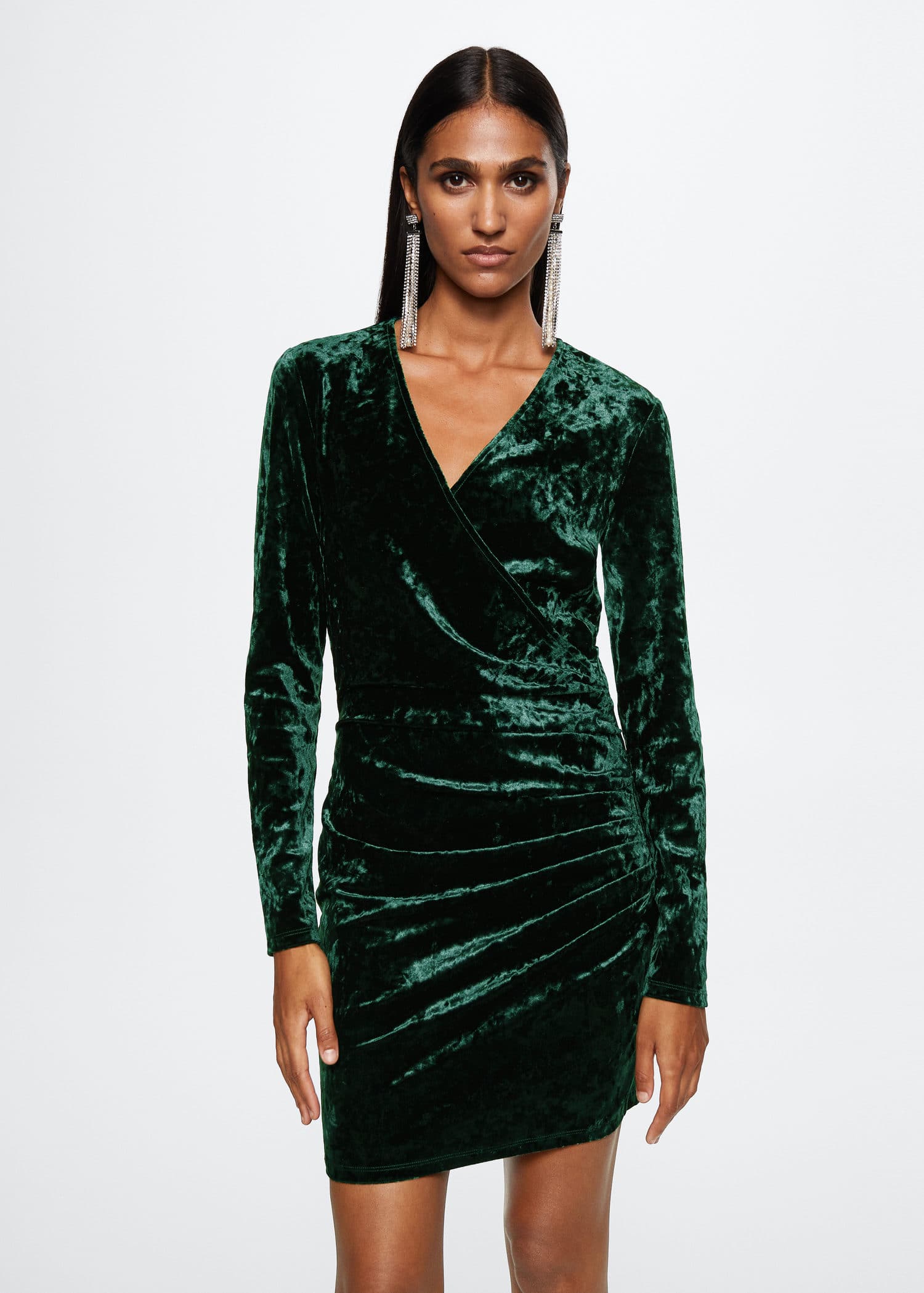 mango green velvet dress MANGO V-Neckline Velvet Dress