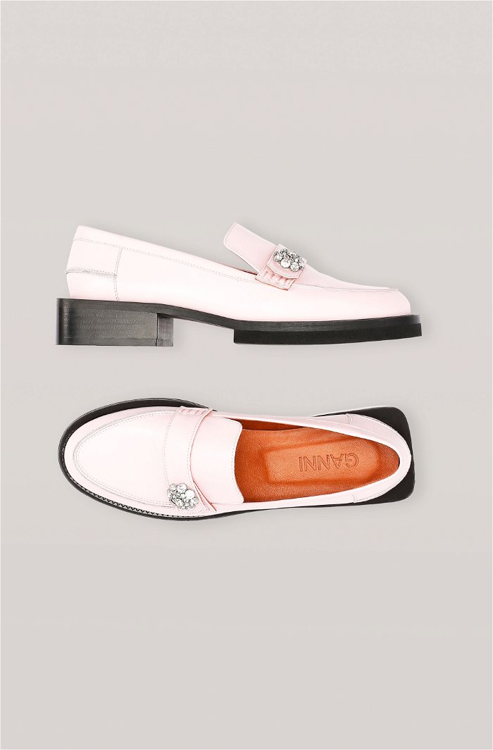 GANNI Calf Leather Jewel Moccasin in Pale Lilac | Endource