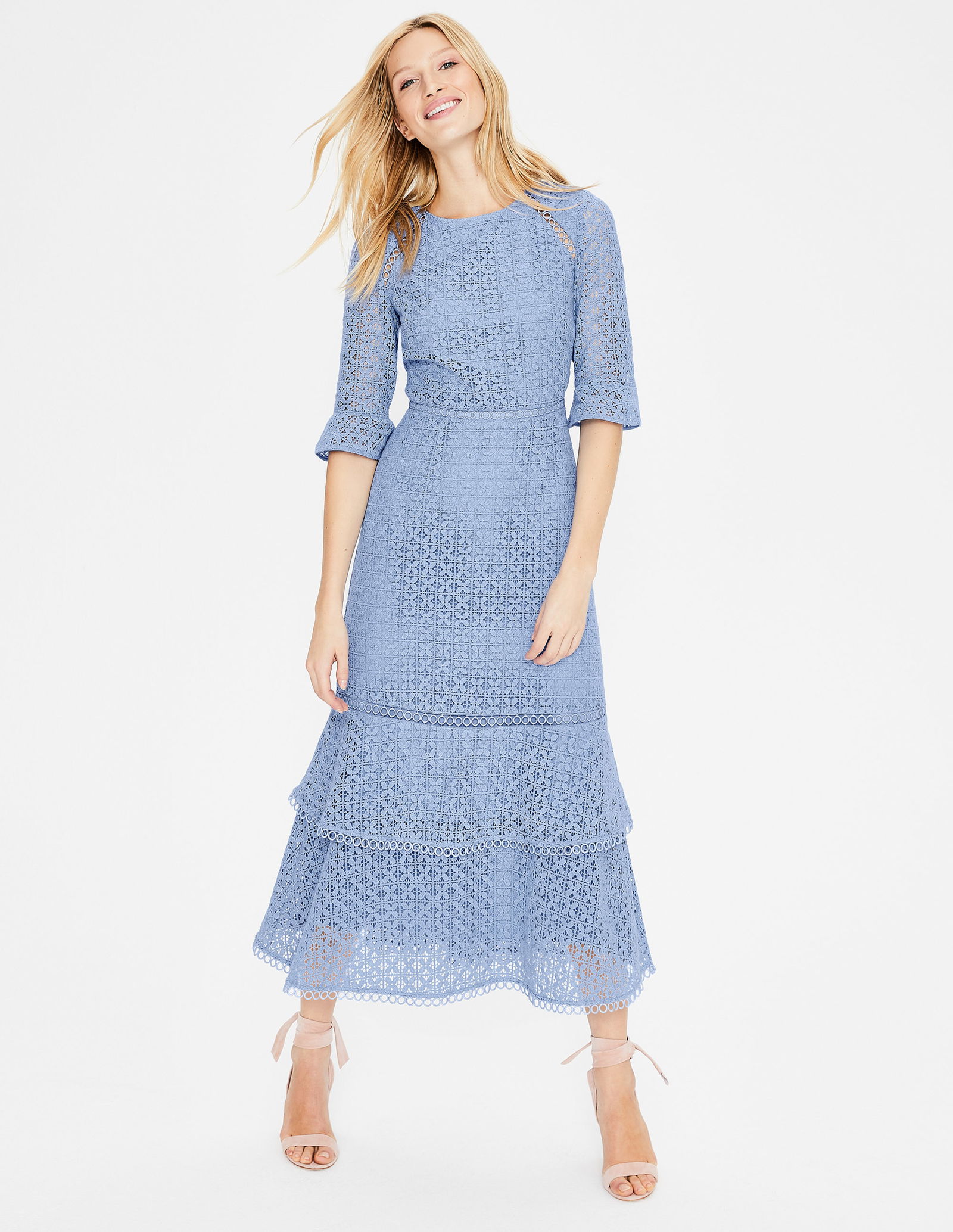 knee length dresses for ladies Boden Women's Lace Insert Knitted Midi Dress in Green main image 1