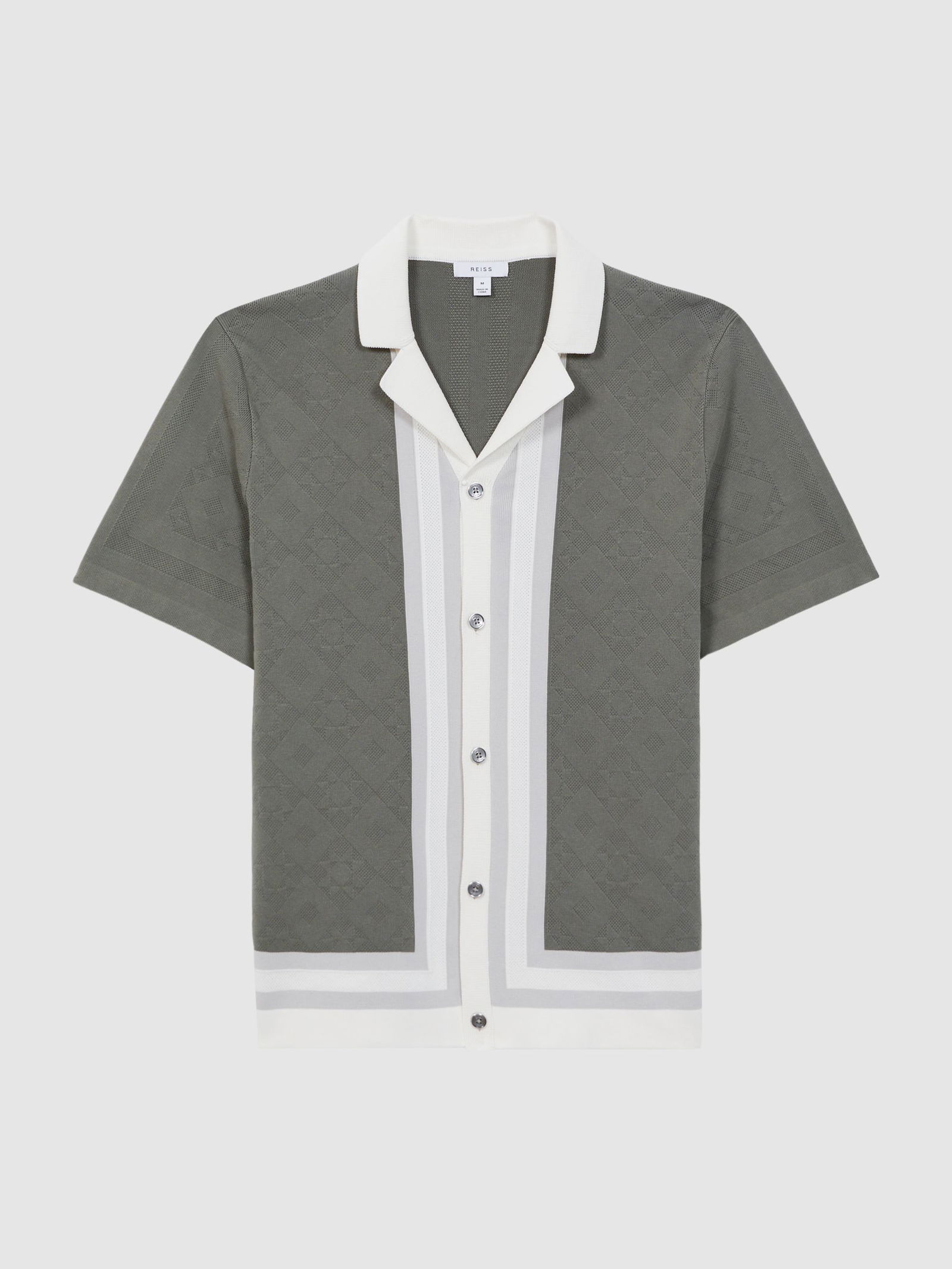REISS Durban Cotton Knitted Cuban Collar Shirt in Sage | endource