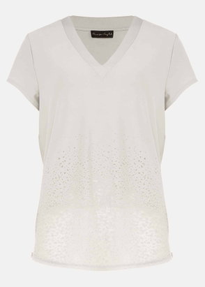 Light grey V-neck top with subtle glitter accents
