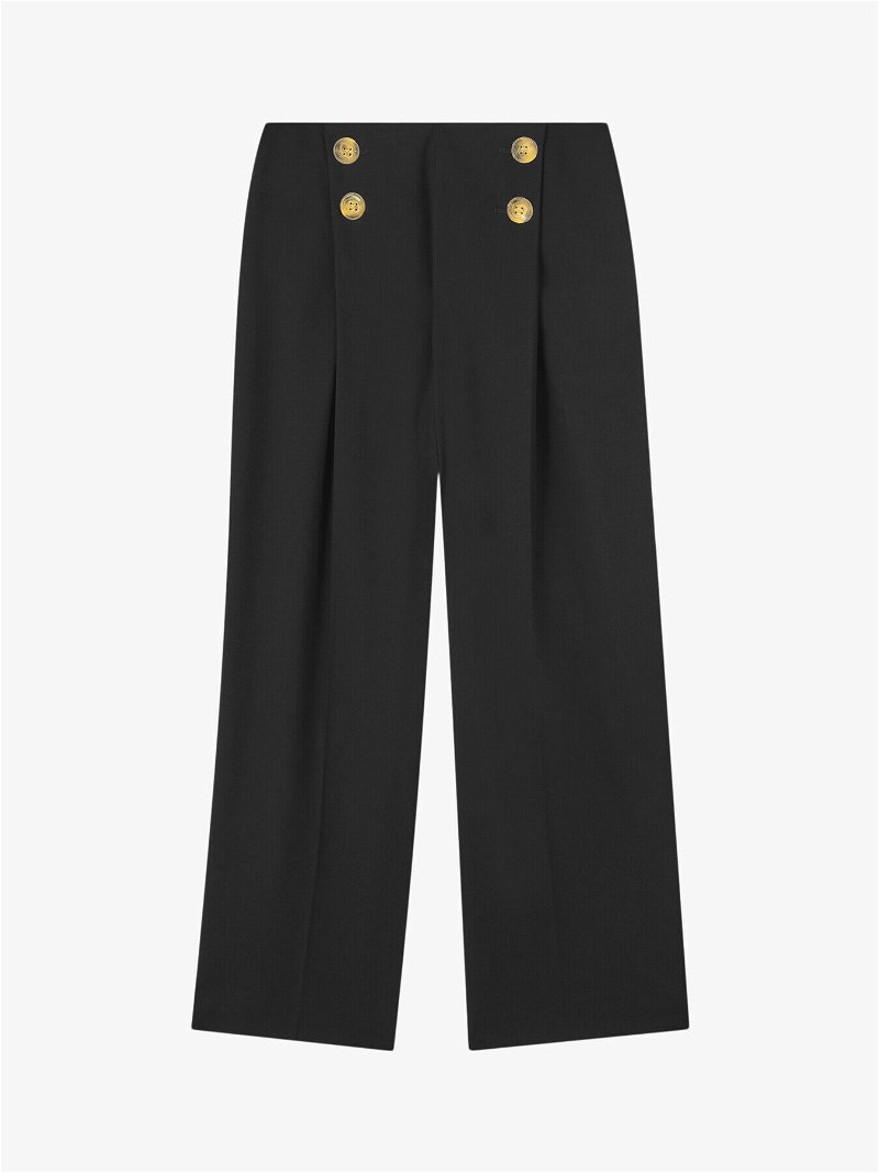 Recycled Button Detailed Wide Leg Trousers Black