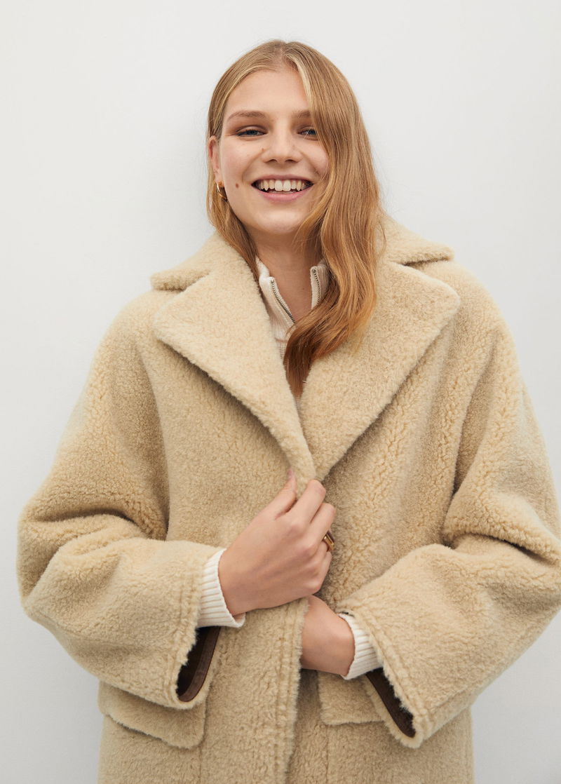 MANGO Reversible Faux Shearling-Lined Coat in Beige | Endource