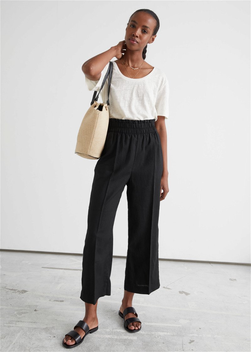  OTHER STORIES Relaxed High Waist Linen Trousers in Black