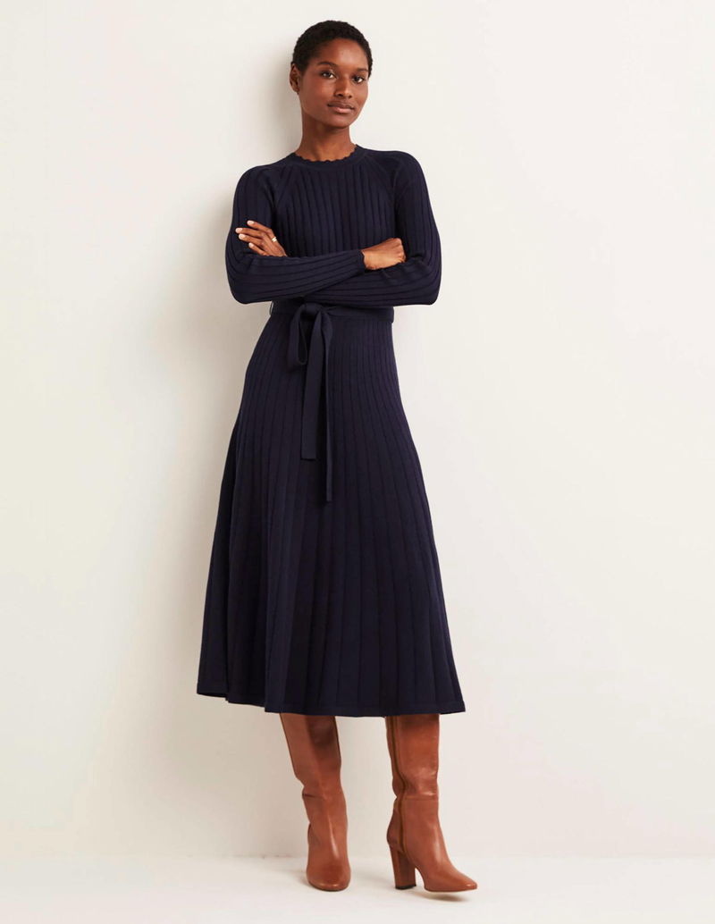 boden ribbed dress Boden Black Ribbed Long Sleeve Midi Dress