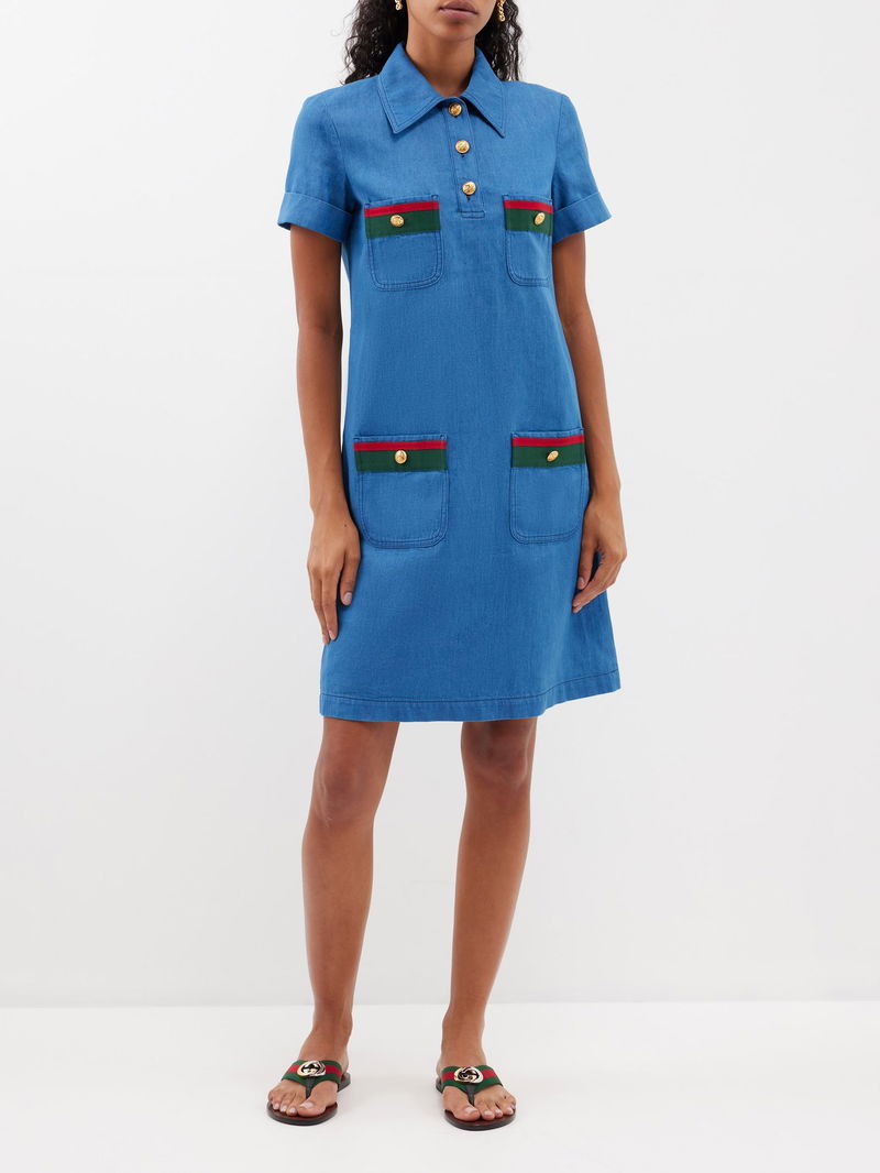 GUCCI Web Stripe Denim Shirt Dress | endource