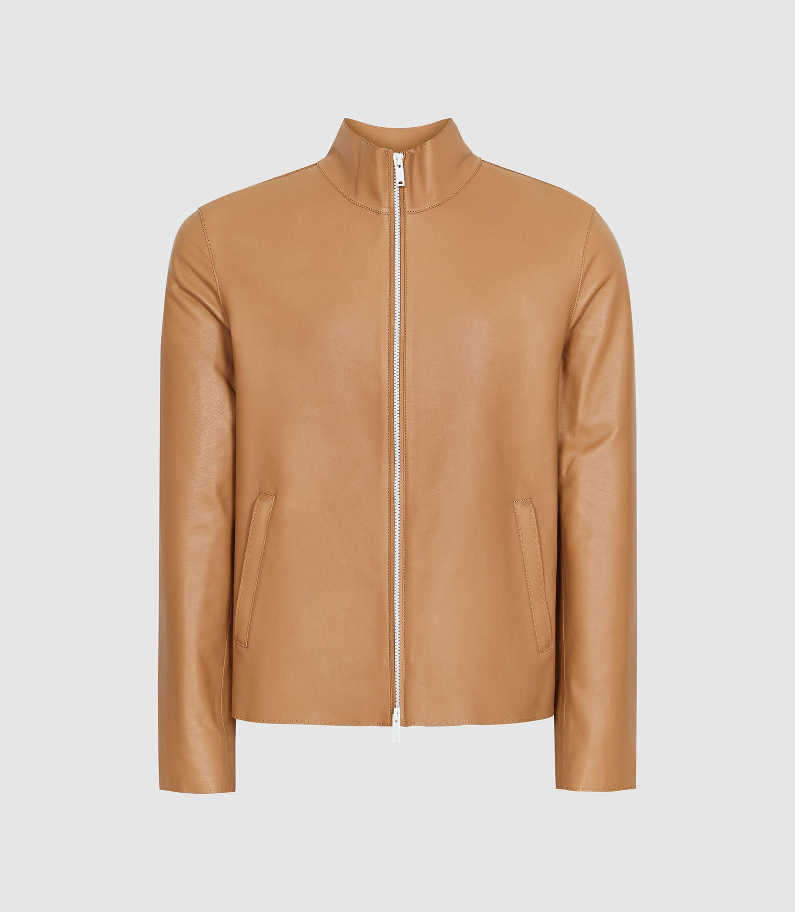 REISS Aquila Leather Funnel Neck Jacket endource