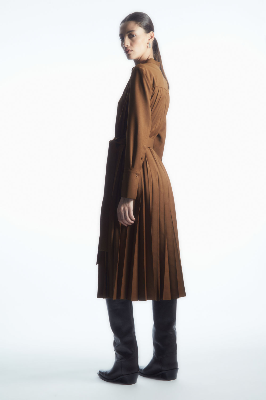 open lace back dress Pleated Button-Front Shirt Dress main image 0