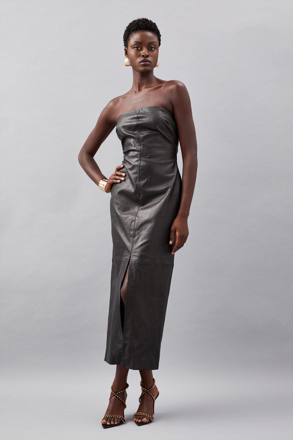 leather bandeau midi dress KAREN MILLEN Stretch Leather Bandeau Pencil Dress