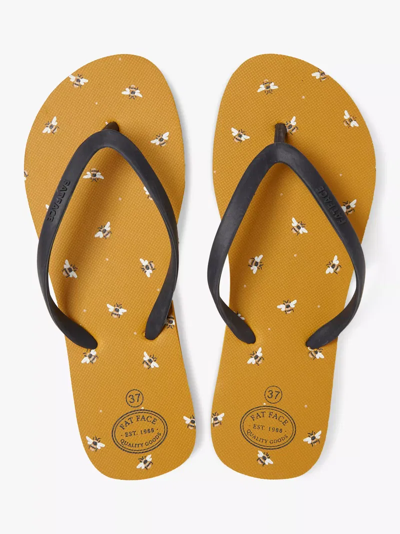 FATFACE Portloe Bee Flip-Flops in Mustard | Endource