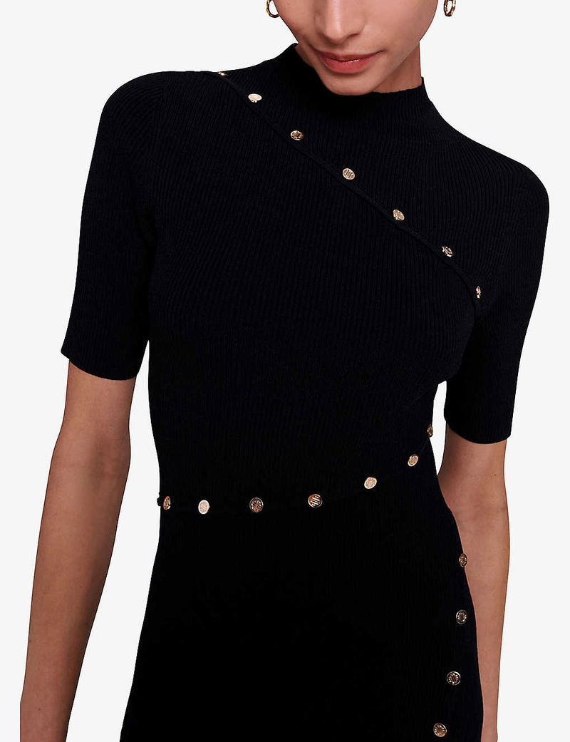 maje black dress with gold buttons Maje Knitted Dress with Gold Buttons in Black Cotton ref.JC603750 (Sold)