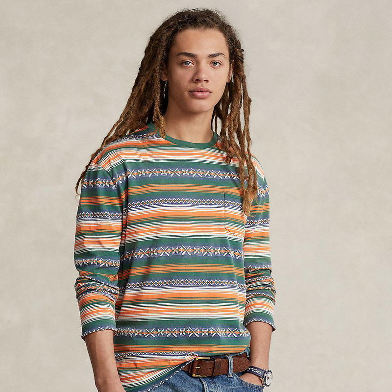 Multicoloured Jacquard-knit striped-cotton long sleeve T-shirt, Polo Ralph  Lauren