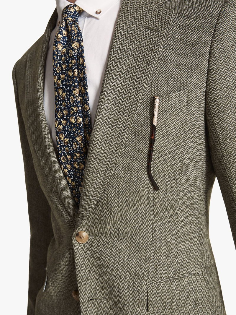 Colourful accent herringbone tweed jacket Semi-slim fit