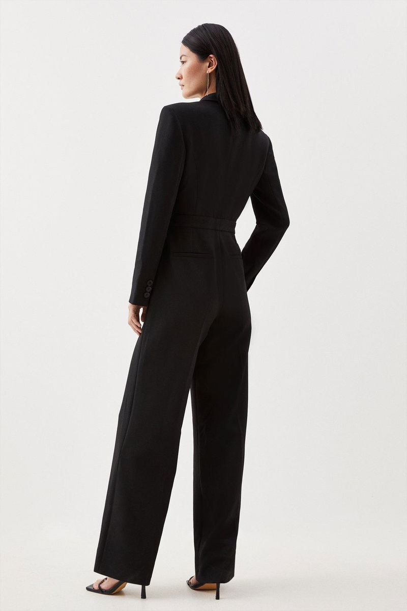 Petite Compact Stretch Tux Bandeau Wide Leg Jumpsuit