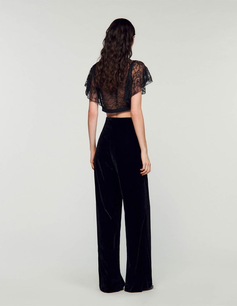 SANDRO Wide-Leg Velvet Trousers