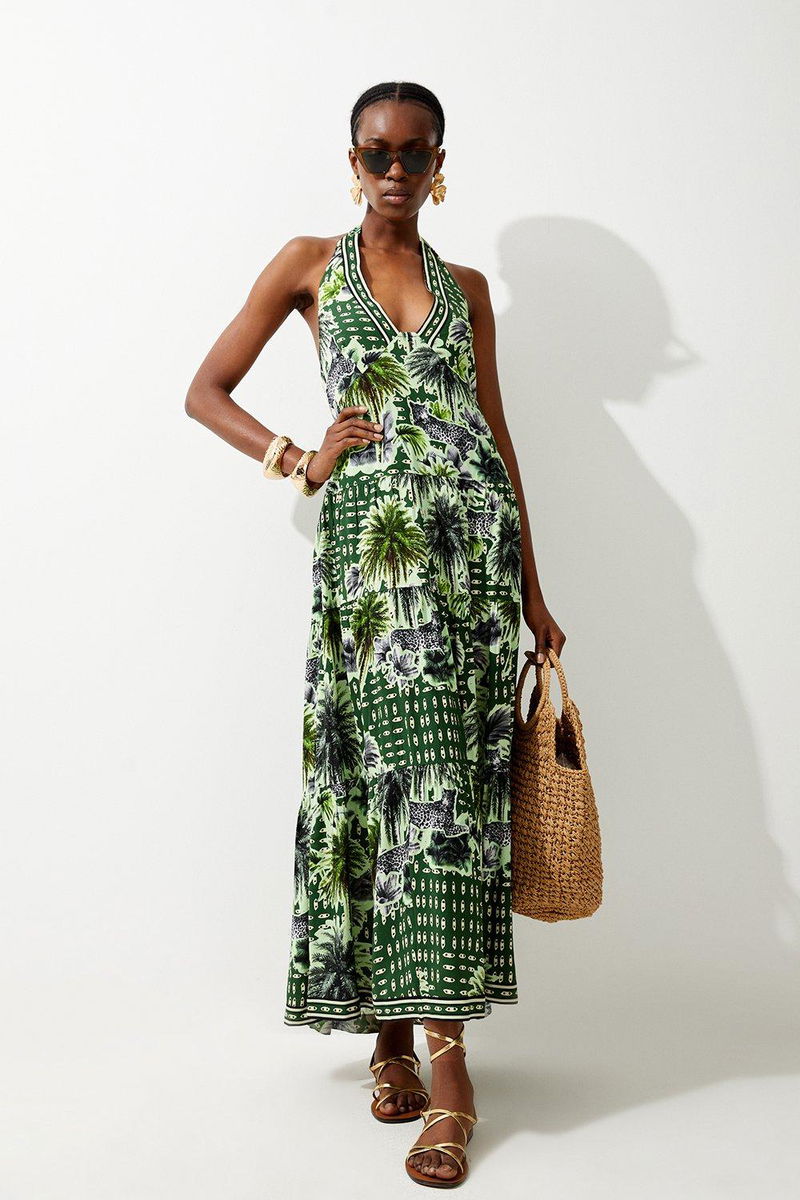 KAREN MILLEN Petite Summer Palm Tiered Maxi Dress | endource