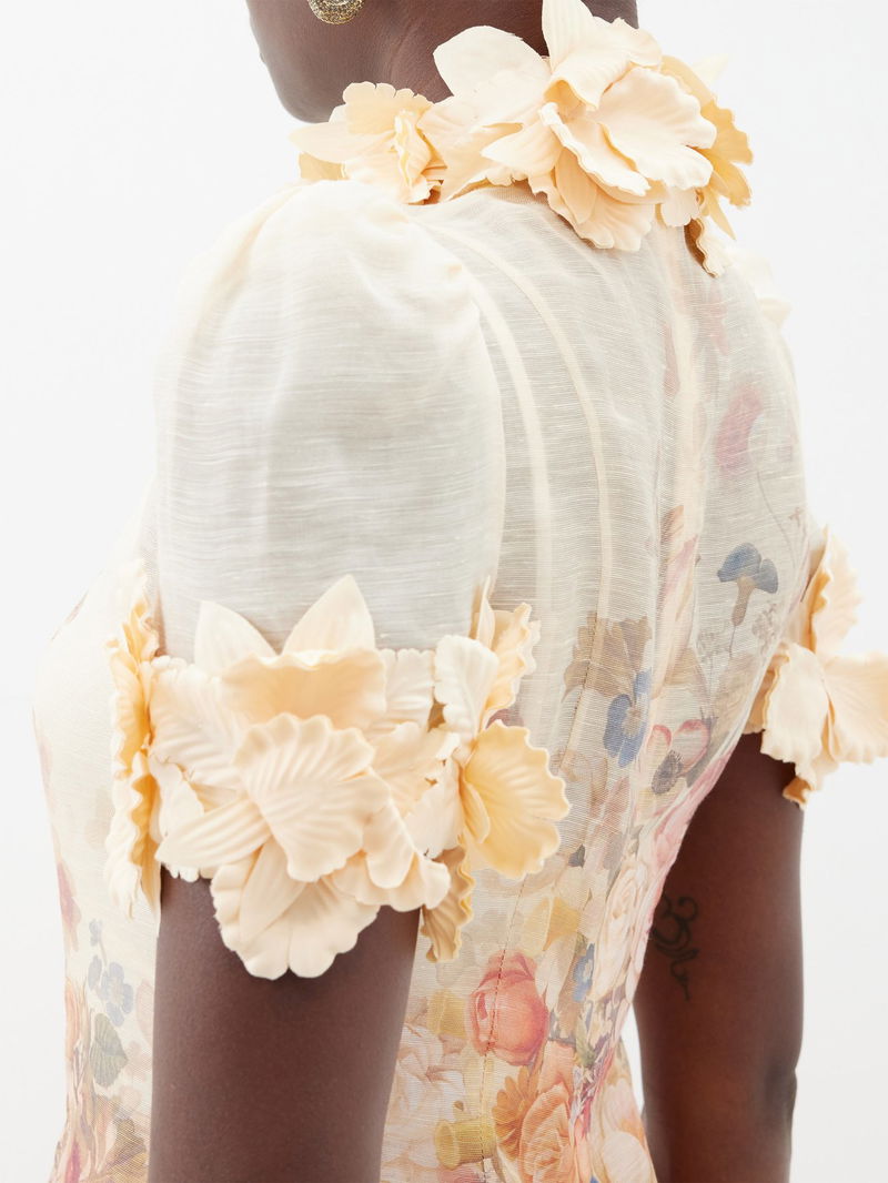 ZIMMERMANN Floral Linen-Blend Organdy Top in Pink | endource