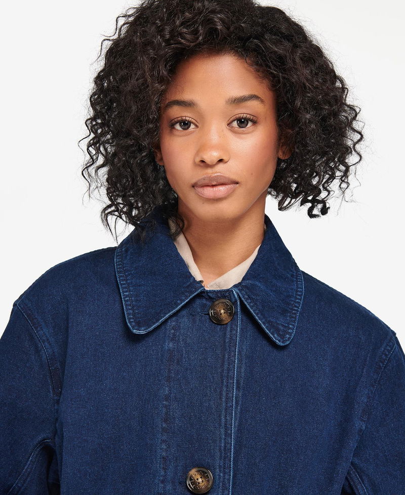 BARBOUR Denim Somerland Trench Coat in Dark Wash | endource