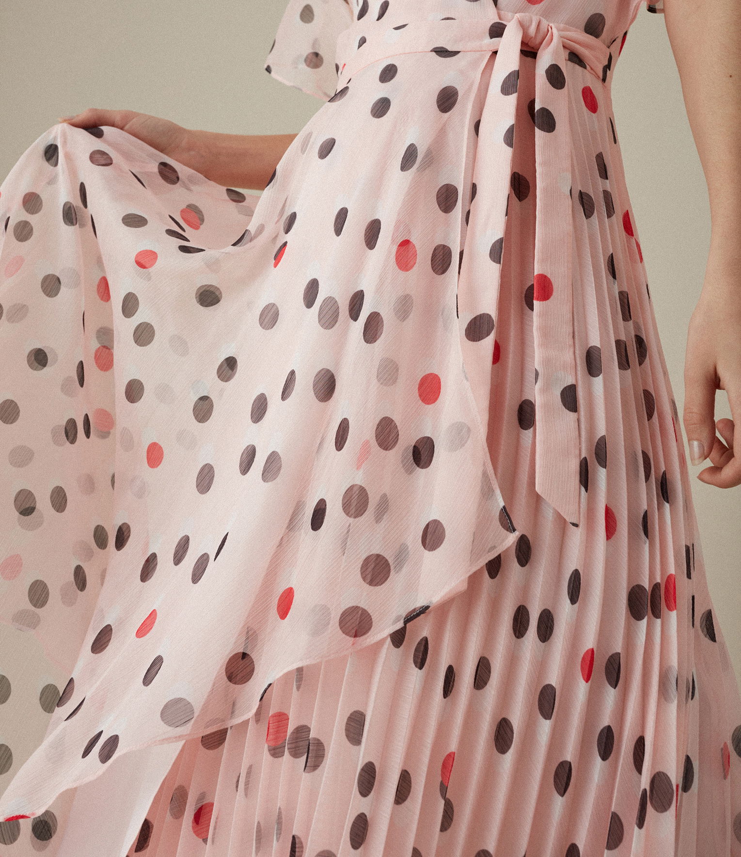 karen millen polka dot midi dress Multi Plus Size Spot Jacquard Tailored Bow Neck Full Skirted Midi Dress