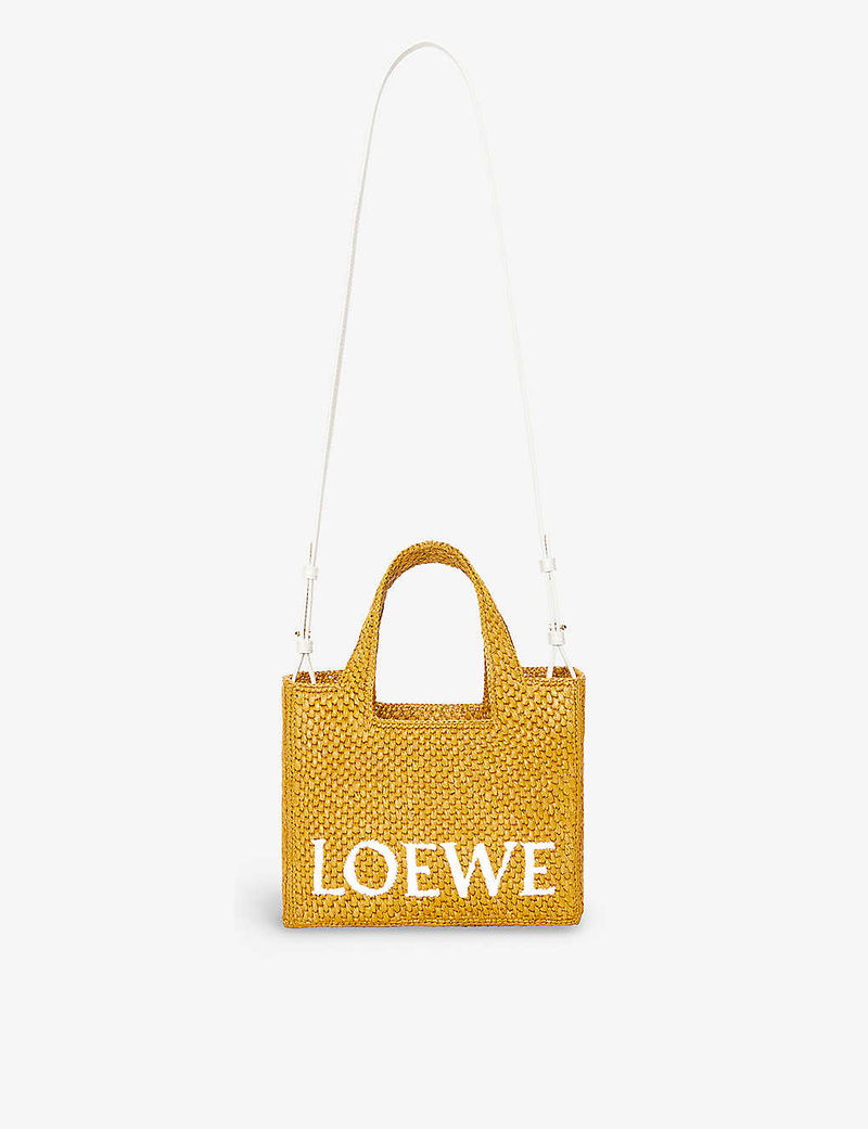 Paulas Ibiza Small Logo Raffia Tote Bag in Yellow - Loewe