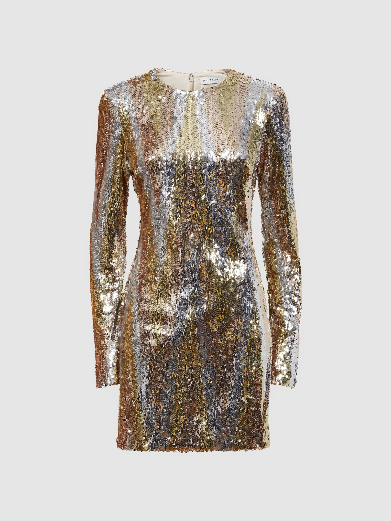 slim fit dress slacks Iconic Vintage 70's Halston Metallic Gold Silk Halter Dress