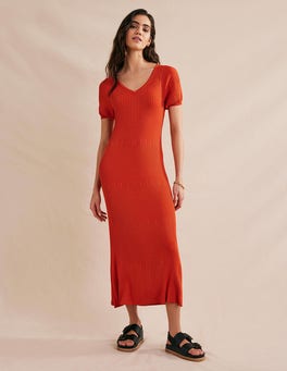 BODEN Angled Empire Knitted Dress - Kumquat | endource