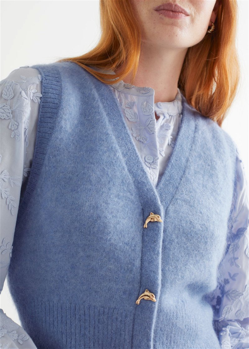 & OTHER STORIES Dolphin Button Knit Vest in Blue | Endource