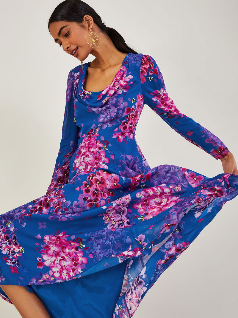 Monsoon Evanah Floral Hanky Hem Midi Dress endource