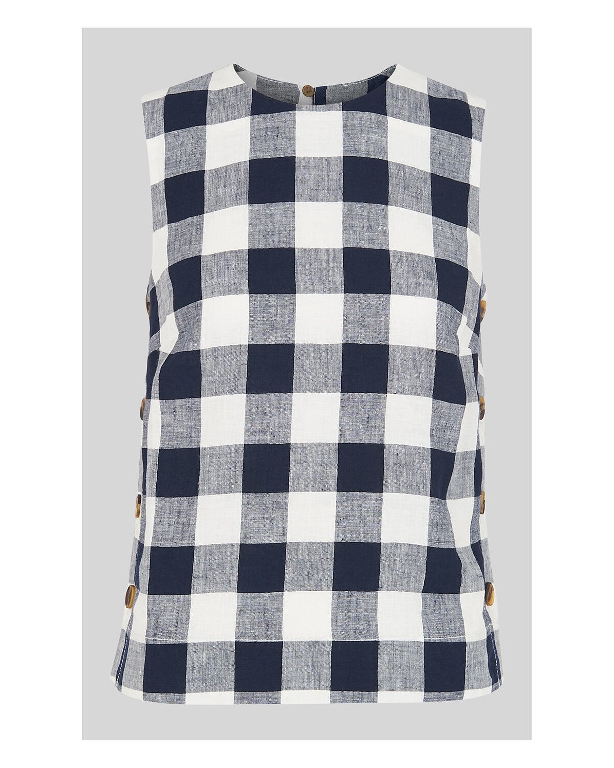 WHISTLES Gingham Linen Shell Top in Navy/Multi Endource