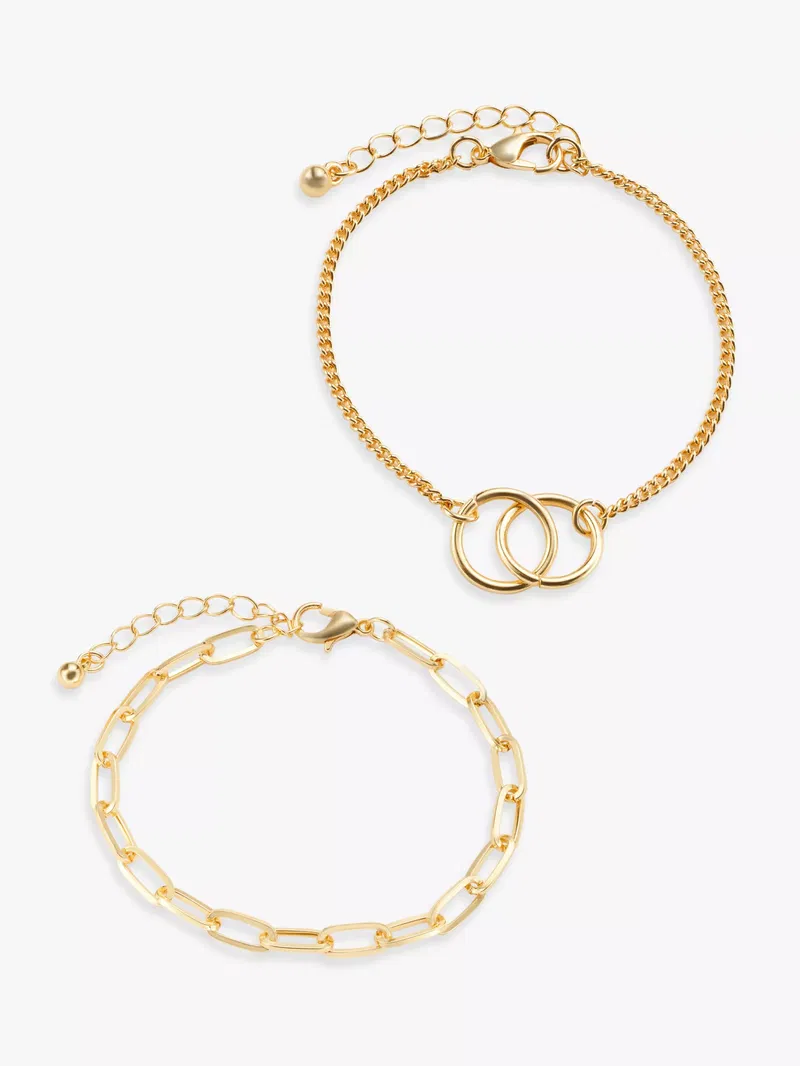 JOHN LEWIS Paperclip Link Double Circle Chain Bracelet Set, Pack