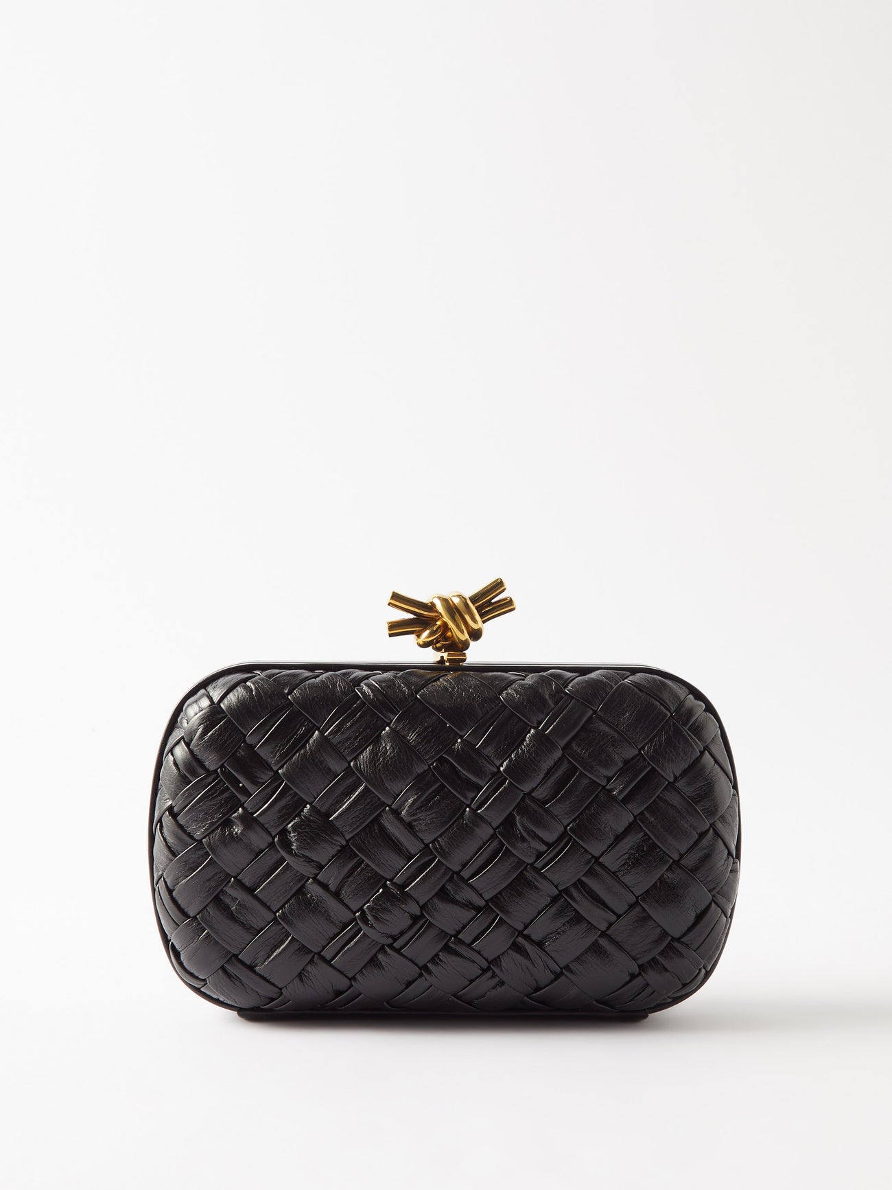 BOTTEGA The Knot IntrecciatoLeather Clutch Bag in Black Endource