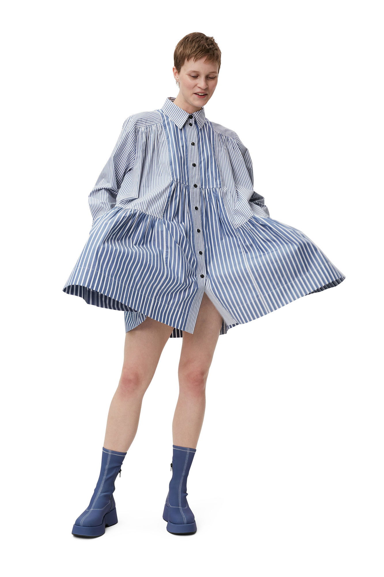 ganni striped shirt dress GANNI Striped Mini Shirt Dress | Blue
