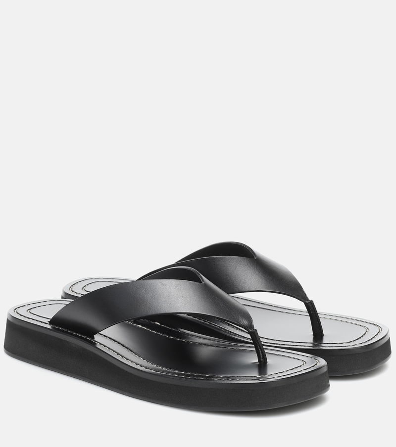 Ginza leather and suede platform flip flops