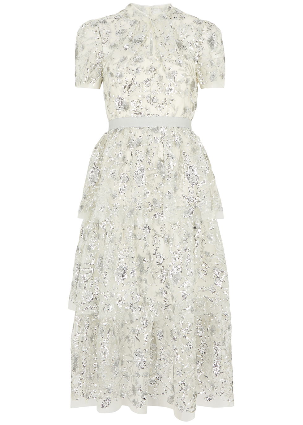 self-portrait ruffled sequined stretch-tulle midi dress self-portrait - Ruffled sequined stretch-tulle midi dress