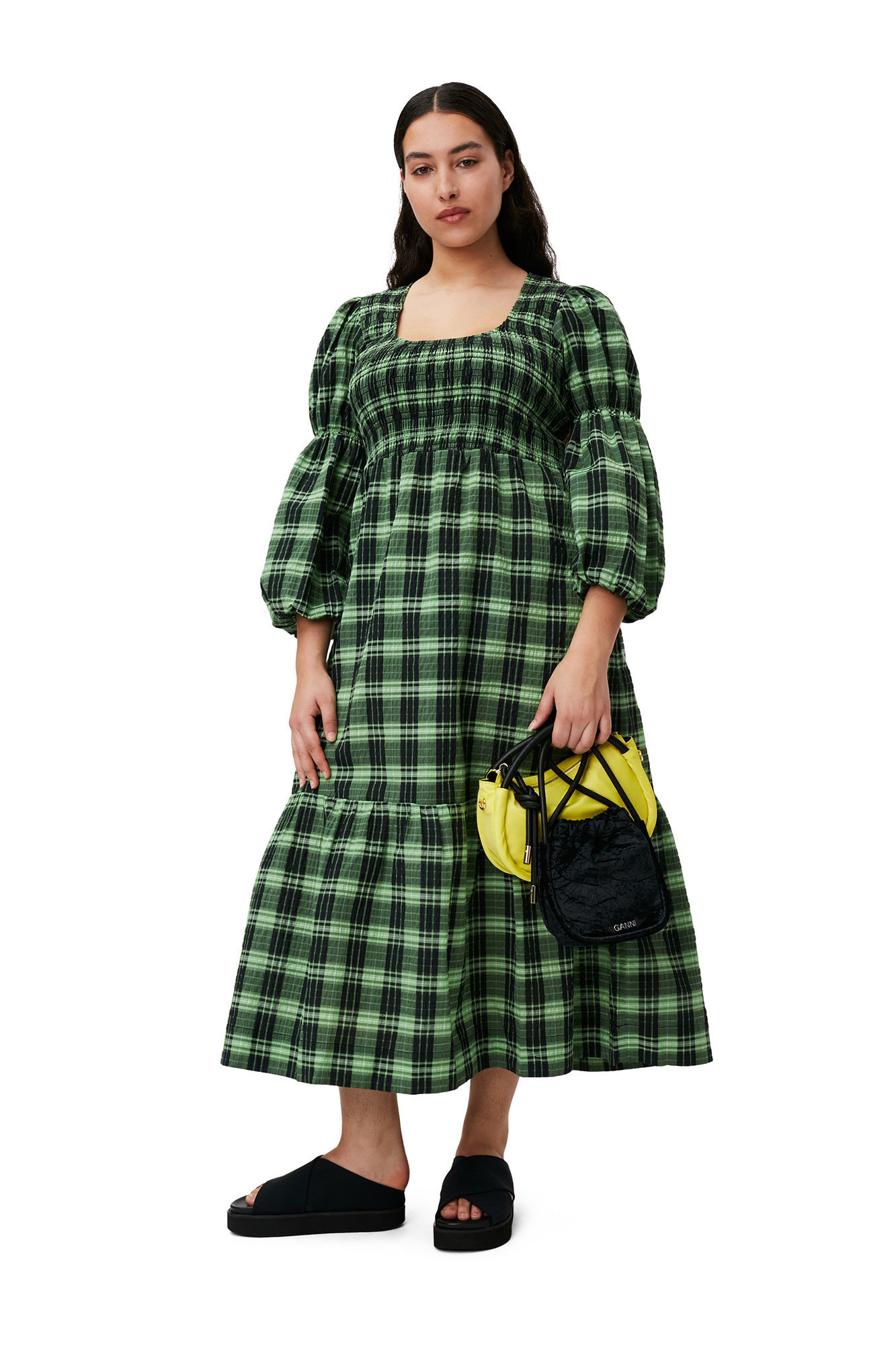 ganni checked maxi dress Crinkled Check Long Dress