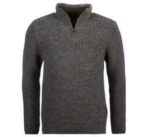 Dark grey textured sweater with a zip-up front