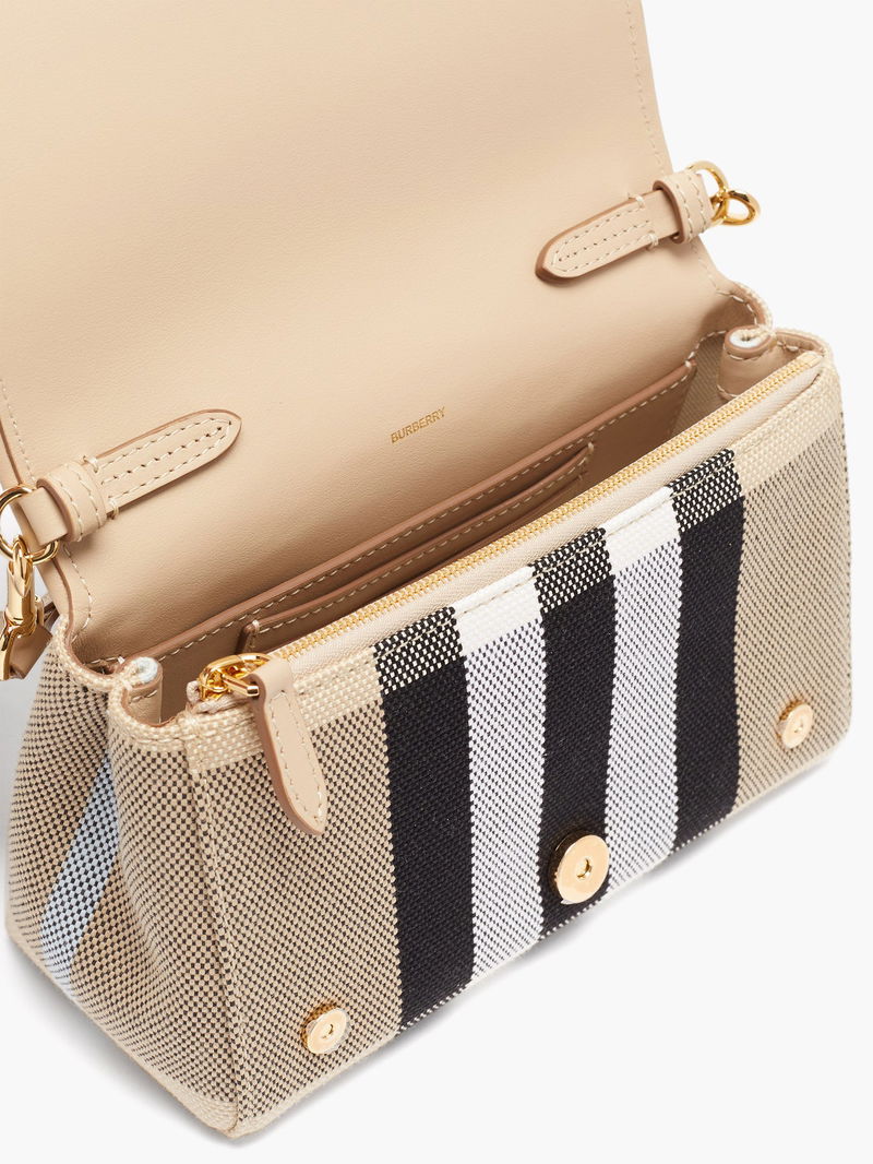 Burberry Canvas Check Hackberry Crossbody Bag Soft Fawn